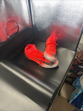 Nike Kids' Red and Silver Indoor Soccer Sneakers